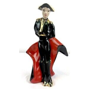 Vintage Ceramic Matador Black & Red With Gold Tone Accents 12" Rare